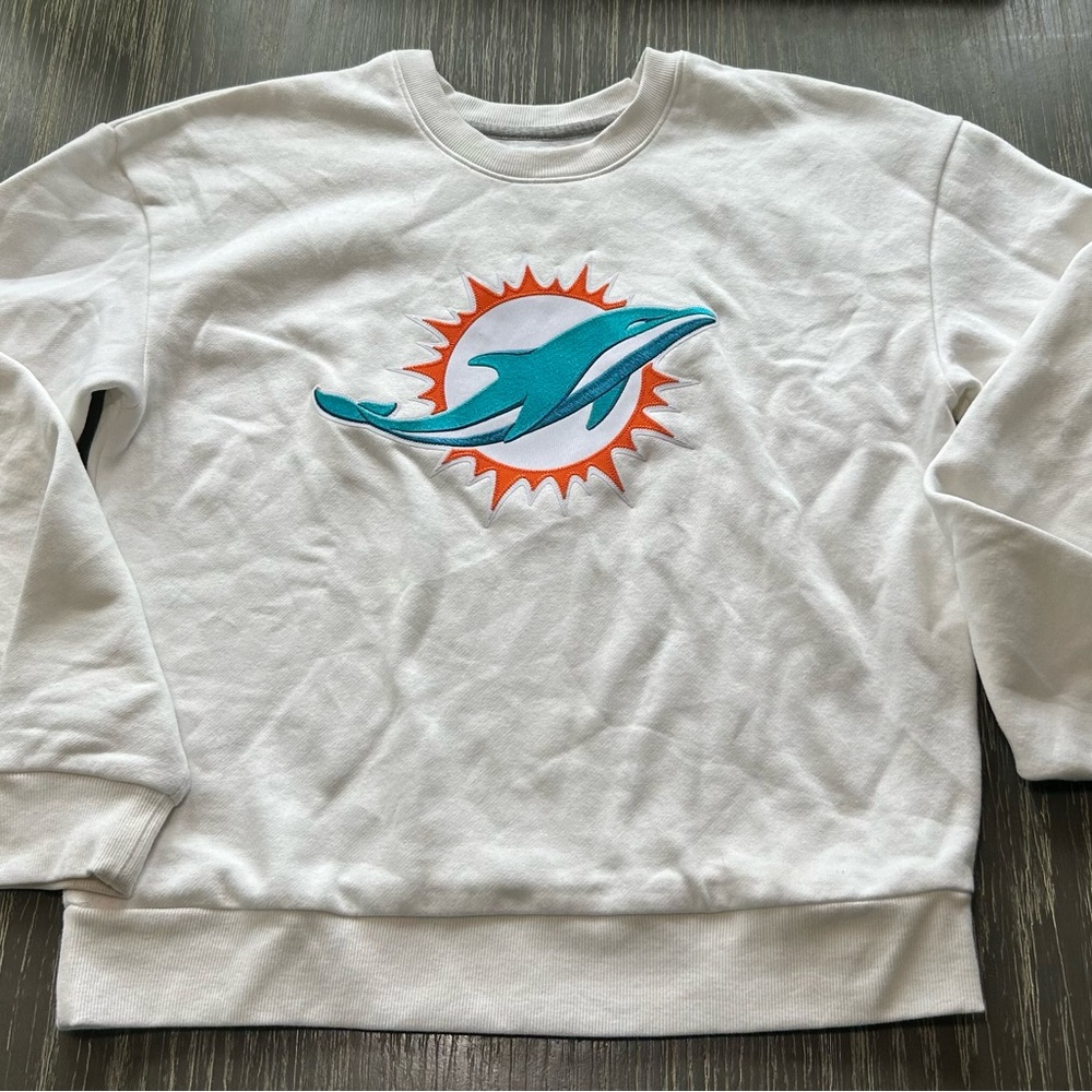 Antigua White and Orange Sweatshirt Miami Dolphins
